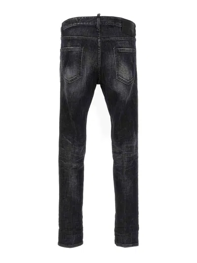 Dsquared2 Classic Black Cotton Jeans With Whiskering Effect In Black