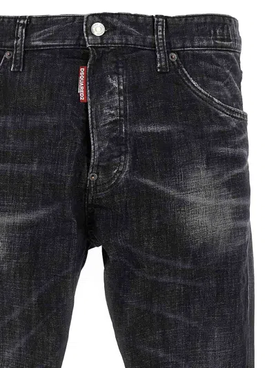 Dsquared2 Classic Black Cotton Jeans With Whiskering Effect In Black