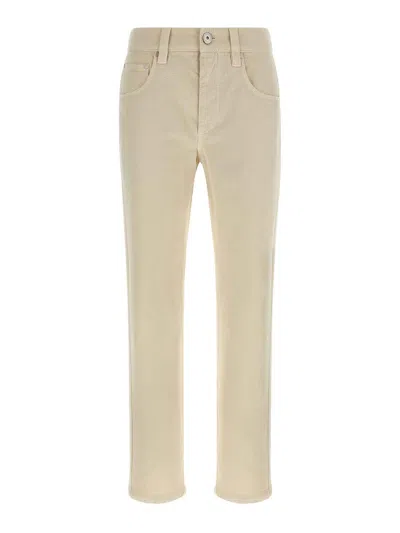 Brunello Cucinelli Denim Trousers With Belt Loops And Pockets In Neutral