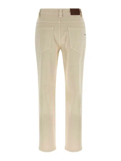 Brunello Cucinelli Denim Trousers With Belt Loops And Pockets In Neutral
