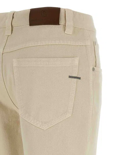 Brunello Cucinelli Denim Trousers With Belt Loops And Pockets In Neutral