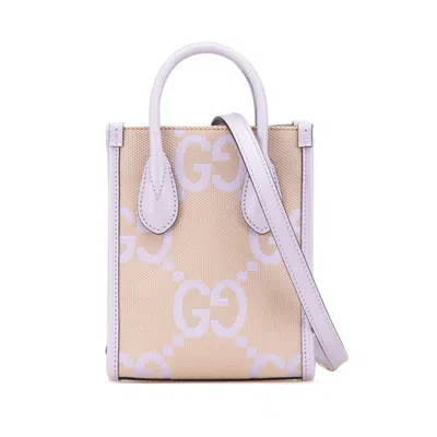 Pre-owned Gucci Beige Purple Canvas Leather Handbag Shoulder Bag ()