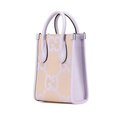 Pre-owned Gucci Beige Purple Canvas Leather Handbag Shoulder Bag ()