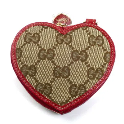 Pre-owned Gucci Beige Red Color Gg Canvas Leather Coin Purse/coin Case () In Multi