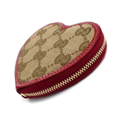 Pre-owned Gucci Beige Red Color Gg Canvas Leather Coin Purse/coin Case () In Multi