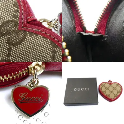 Pre-owned Gucci Beige Red Color Gg Canvas Leather Coin Purse/coin Case () In Multi