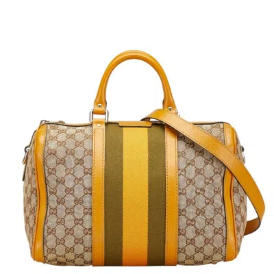 Pre-owned Gucci Beige Yellow Canvas Leather Shoulder Bag ()