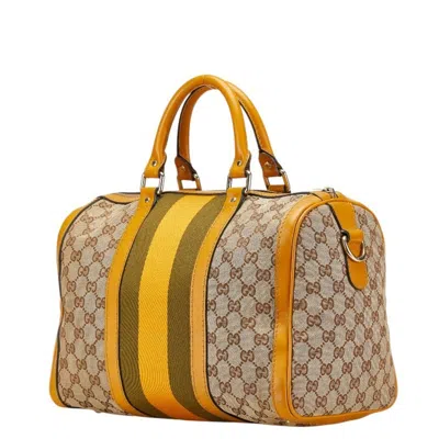 Pre-owned Gucci Beige Yellow Canvas Leather Shoulder Bag ()