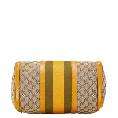 Pre-owned Gucci Beige Yellow Canvas Leather Shoulder Bag ()