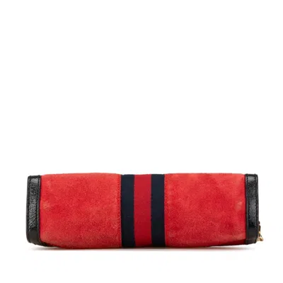 Pre-owned Gucci Black Red Color Suede Leather Shoulder Bag ()