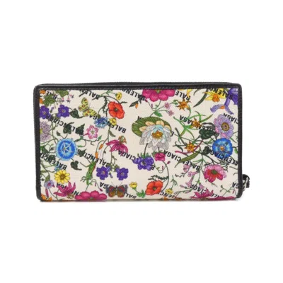 Pre-owned Gucci Black White Canvas Leather Long Wallet (bi-fold) () In Multi