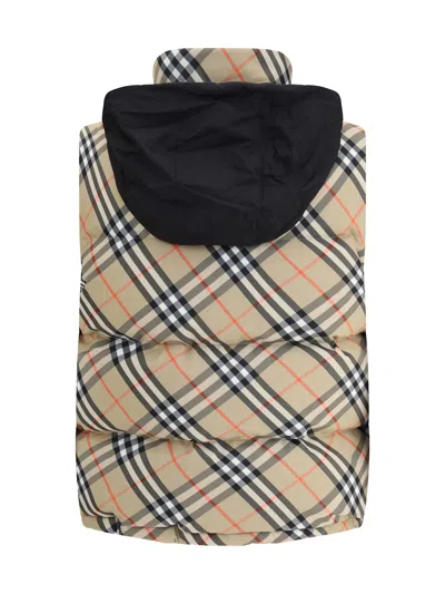 Burberry Sleeveless Down Jacket Featuring Check Pattern In Red