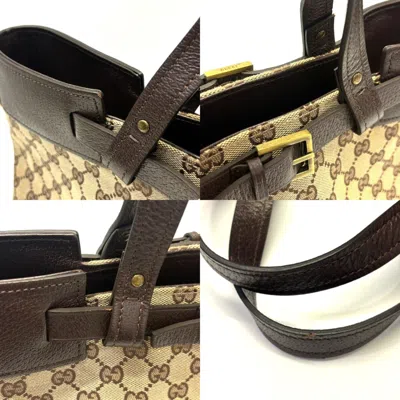 Pre-owned Gucci Gg Canvas Beige Brown Gg Canvas Leather Tote Bag ()