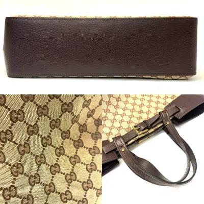 Pre-owned Gucci Gg Canvas Beige Brown Gg Canvas Leather Tote Bag ()