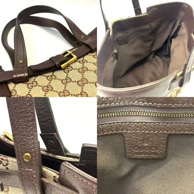 Pre-owned Gucci Gg Canvas Beige Brown Gg Canvas Leather Tote Bag ()