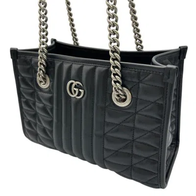 Pre-owned Gucci Gg Marmont Black Leather Tote Bag ()