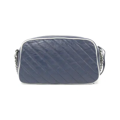 Pre-owned Gucci Gg Marmont Blue White Leather Shoulder Bag ()