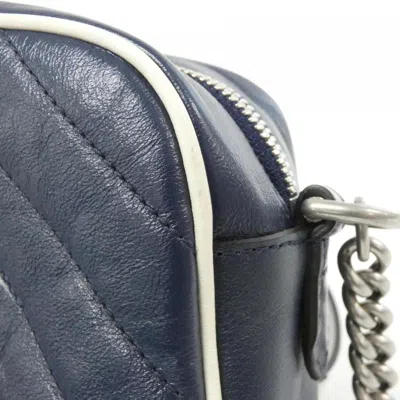 Pre-owned Gucci Gg Marmont Blue White Leather Shoulder Bag ()