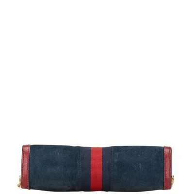 Pre-owned Gucci Navy Red Color Leather Suede Shoulder Bag ()