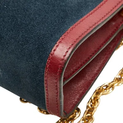 Pre-owned Gucci Navy Red Color Leather Suede Shoulder Bag ()