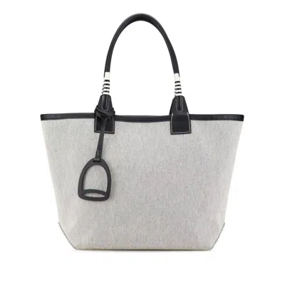 Pre-owned Hermes Black Gray Toile H Swift Leather Handbag Tote Bag ()