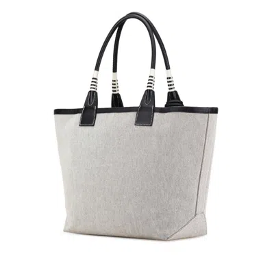 Pre-owned Hermes Black Gray Toile H Swift Leather Handbag Tote Bag ()