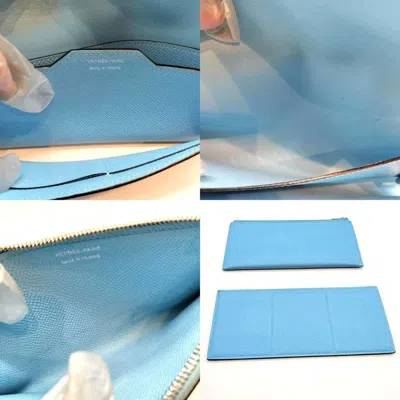 Pre-owned Hermes Celeste Light Blue Epsom Leather Coin Purse/coin Case ()