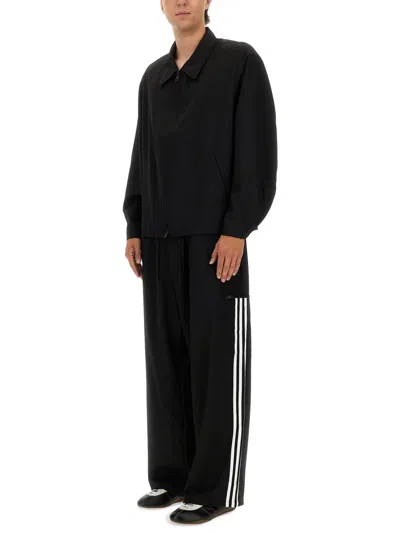 Y-3 Loose Black Jogger Pants With Adjustable Drawstring And Striped Details In Black