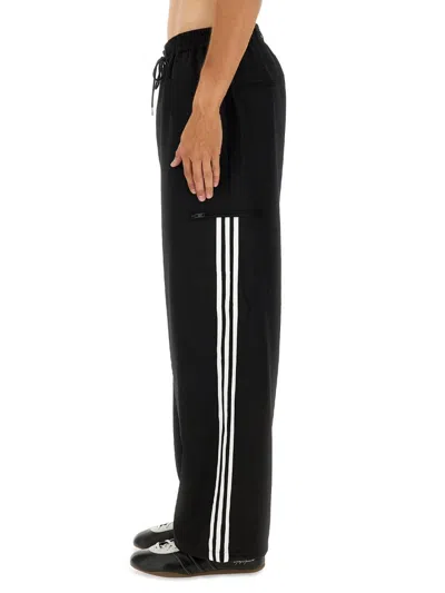 Y-3 Loose Black Jogger Pants With Adjustable Drawstring And Striped Details In Black