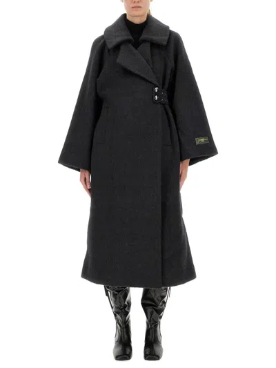 Ganni Women Wool Coat In Gray