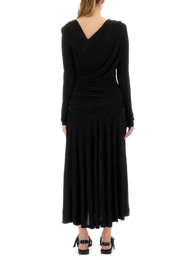 Ganni Interlock Jersey Crossover Ruched Long Dress Dresses Black In Black