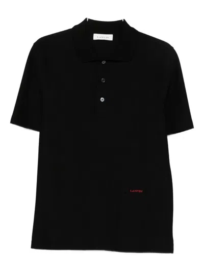 Lanvin Short Sleeve Polo Shirt With Ribbed Collar In Black