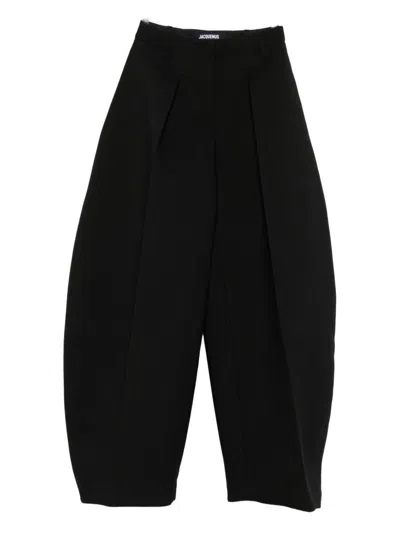 Jacquemus High Waist Balloon Shape Wide Leg Trousers In Black