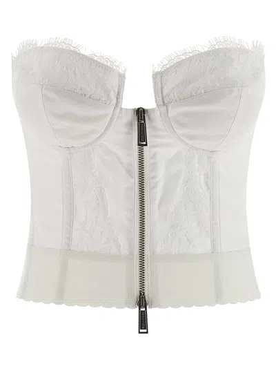 Dsquared2 Off-the-shoulder Bustier Top With Lace And Tulle Detailing In White