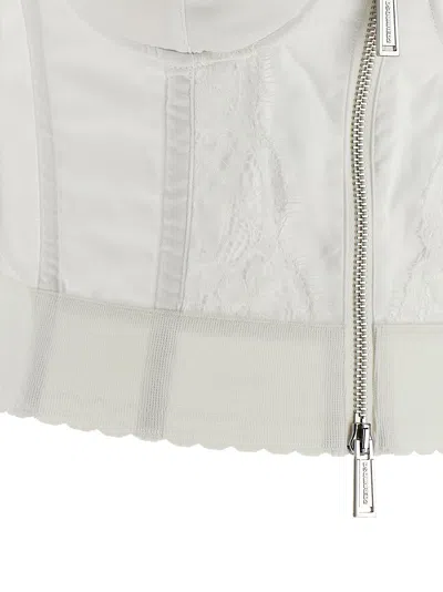 Dsquared2 Off-the-shoulder Bustier Top With Lace And Tulle Detailing In White