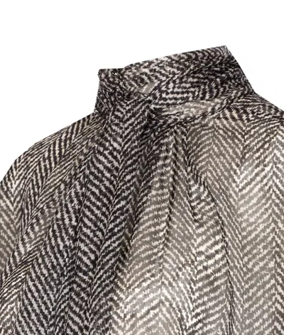 Dolce & Gabbana Dolce&gabbana Women Silk Chiffon Blouse With Chevron Print In Gray