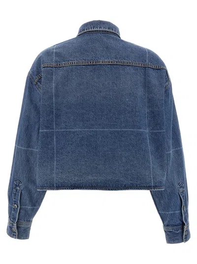 Alexander Wang Cropped Heavy Cotton Denim Shirt With Geometric Fading In Blue