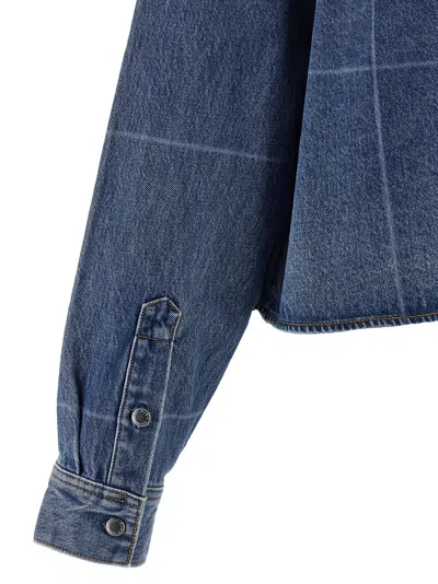 Alexander Wang Cropped Heavy Cotton Denim Shirt With Geometric Fading In Blue