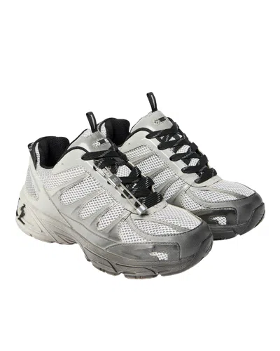 44 Label Group Dragger Sneakers In Grey Polyester In White