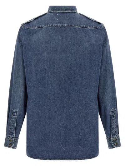 Maison Margiela Used-effect Cotton Denim Shirt With Unique Badges In Blue