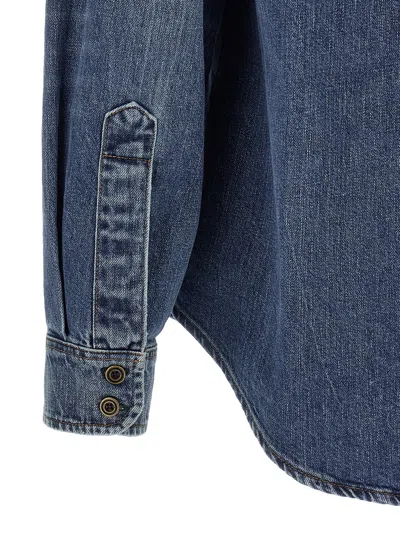 Maison Margiela Used-effect Cotton Denim Shirt With Unique Badges In Blue