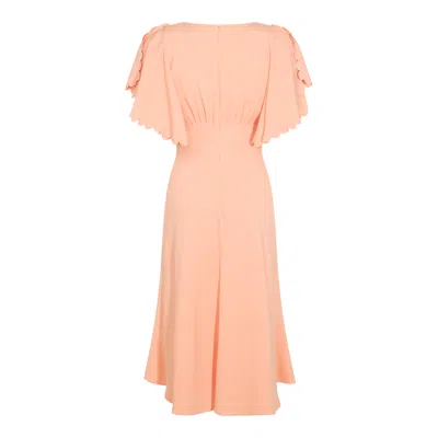 Elisabetta Franchi Waist Fitted Midi Length Scalloped V-neck In Pink