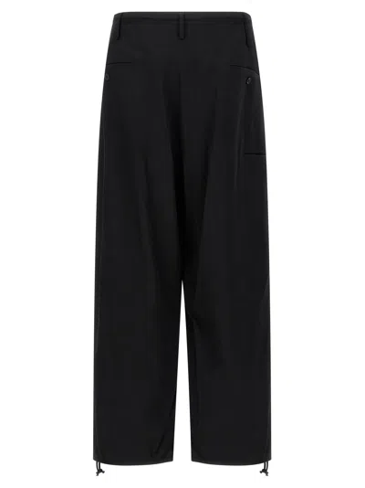 Yohji Yamamoto Mens Standard 2tucks String Wide-leg Wool Trousers Black Xs In Black