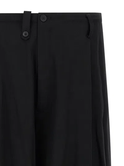 Yohji Yamamoto Mens Standard 2tucks String Wide-leg Wool Trousers Black Xs In Black