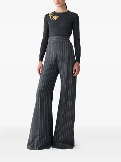 Carolina Herrera Tulip Embellished Wool-silk Sweater In Gray