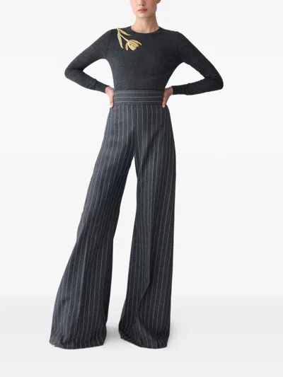 Carolina Herrera Tulip Embellished Wool-silk Sweater In Gray