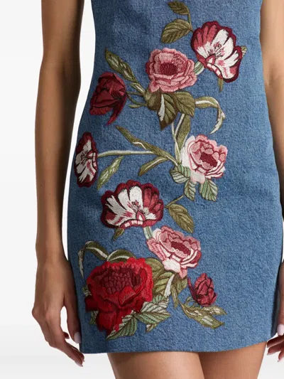 Alice And Olivia Cade Embroidered Sleeveless Denim Mini Shift Dress In Blue
