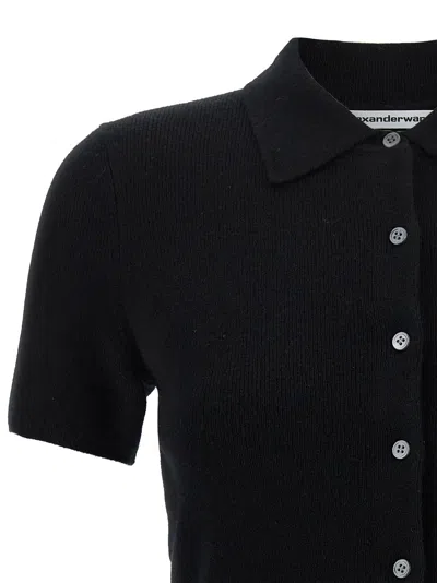 Alexander Wang T Cropped Wool Cardigan With Polo Collar In Black