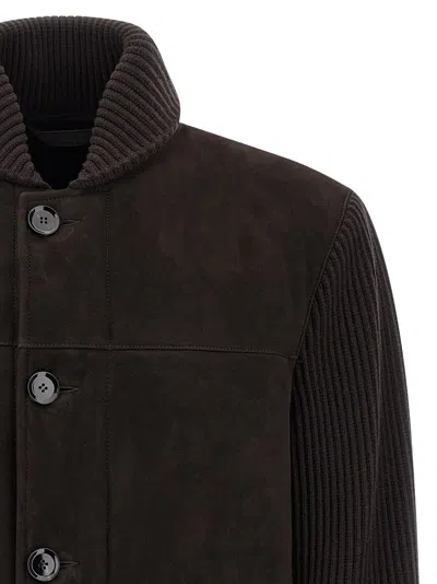 Brioni Suede Bomber Jacket In Brown