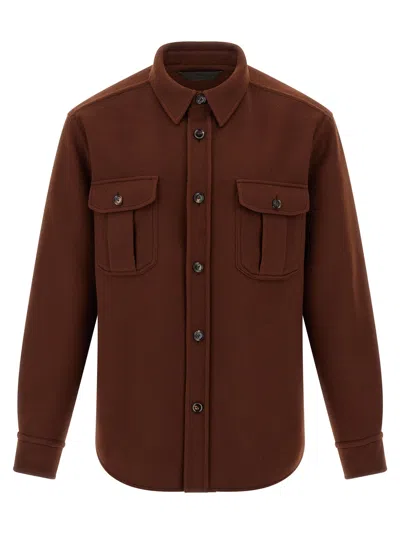 Brioni Men's Wool-cashmere Overshirt In Brown